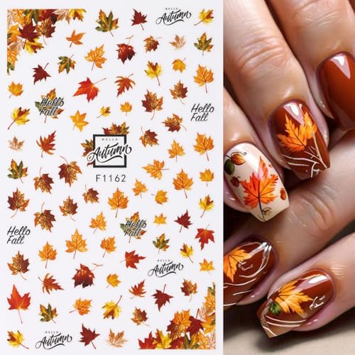 Qdsuh Style3 Fall Maple Leaf Nail Stickers 6 Sheets Autumn Thanksgiving Decor