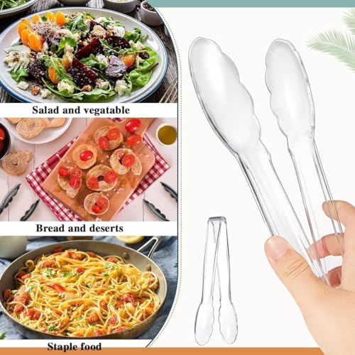 6 Pcs BPA-Free Clear Plastic Kitchen Tongs - 8.85 Inch Serving Utensils