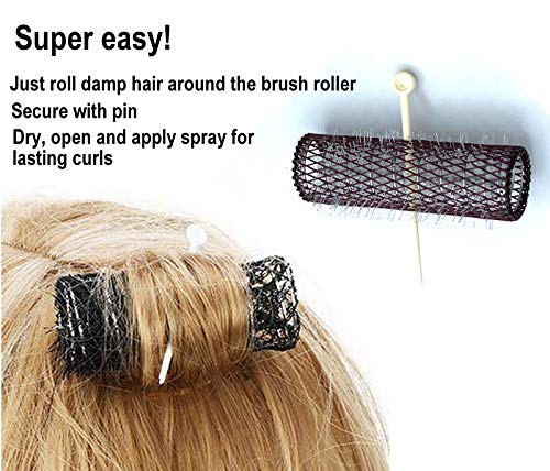 ALAZCO Vintage Mini Brush Hair Rollers Set - 32 Piece with Locking Pins