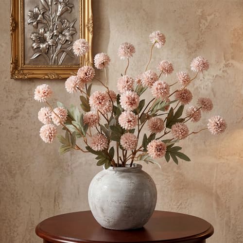 CEWOR 5 Pcs Faux Silk Pompon Mum Flowers for Home Decor