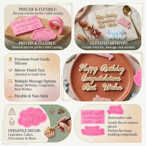 Happy Birthday Silicone Letter Molds - 6 Pack Food Grade