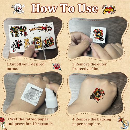 76Pcs American Traditional Temporary Tattoos for Adults - Retro & Realistic