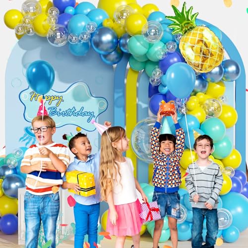 Cartoon Sponge Balloon Arch Kit - 147pcs Yellow & Blue Party Decor