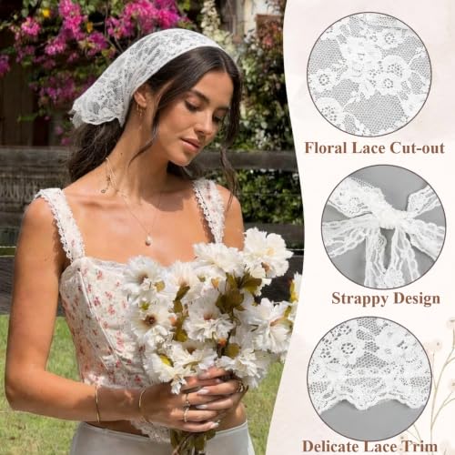 Lace Head Scarf Set - White Polka Dot Hair Accessories for Women