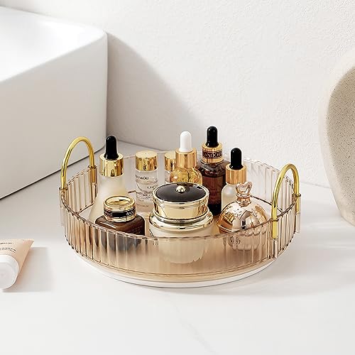 360° Rotating Makeup Organizer - Amber Gold, 1 Tier Vanity Storage
