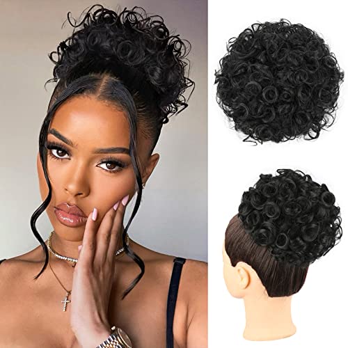 Oseti Black Messy Curly Hair Bun Extension for Women - Clip-On Ponytail