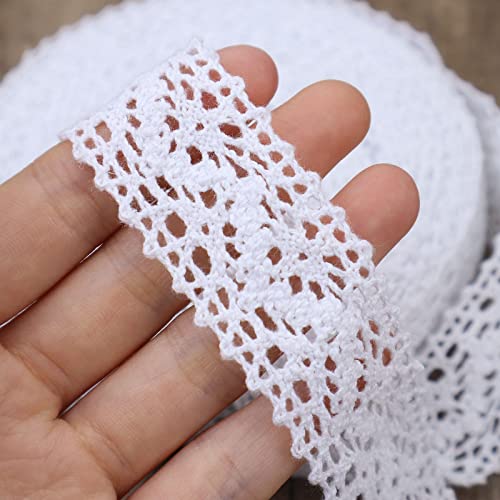 White Cotton Lace Trim - 12 Yards, 1.1 Inch Wide for Crafts & Decorations