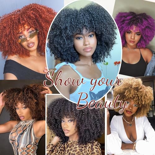 Black Curly Afro Wig with Bangs for Black Women - Kinky Curly Style