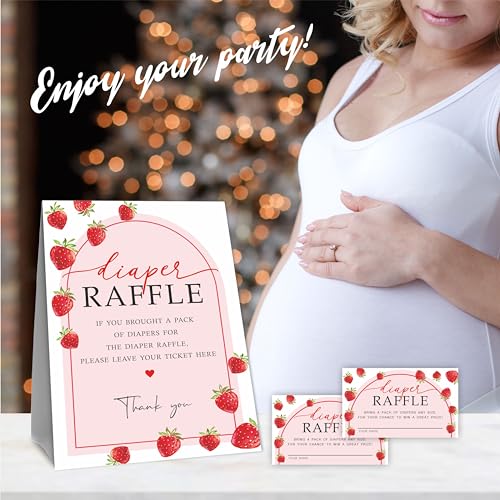 Baby Shower Diaper Raffle Game Kit with 50 Tickets & Sign - Strawberry Arch