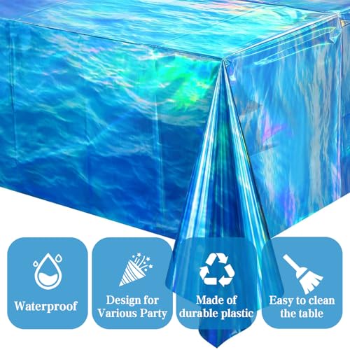 Ocean Wave Tablecloth - 108x54 Inches, 4 Pack Disposable, Blue