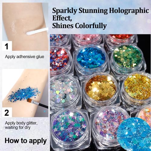 16 Colors Chunky Holographic Body Glitter with Glue - SIUSIO