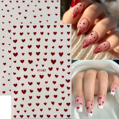 KTAABTR Valentines Style 06 Small Heart Nail Stickers 6 Sheets Glitter Decals for Manicure & DIY Nail Art