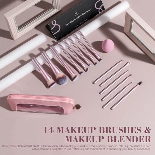 BS-MALL Matte Gold Pink 14-Piece Makeup Brush Set with Travel Case