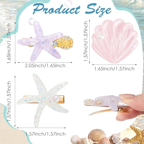 Romantic 12Pcs Ocean Hair Clip Set - Starfish, Shell Pearl Barrettes by WILLBOND