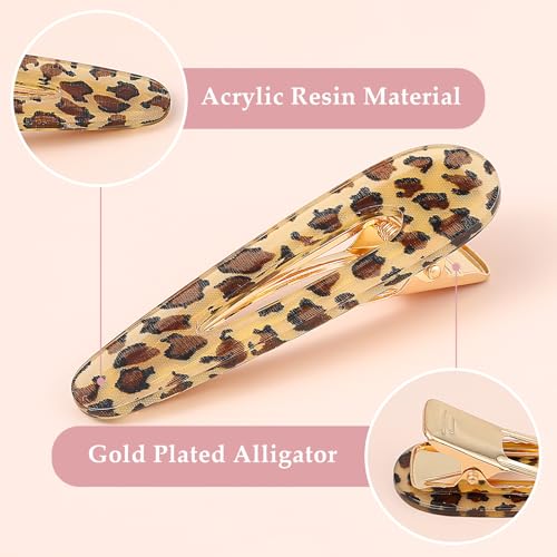 Mabor Leopard Print Hair Clips - 4Pcs Vintage Acrylic Barrettes