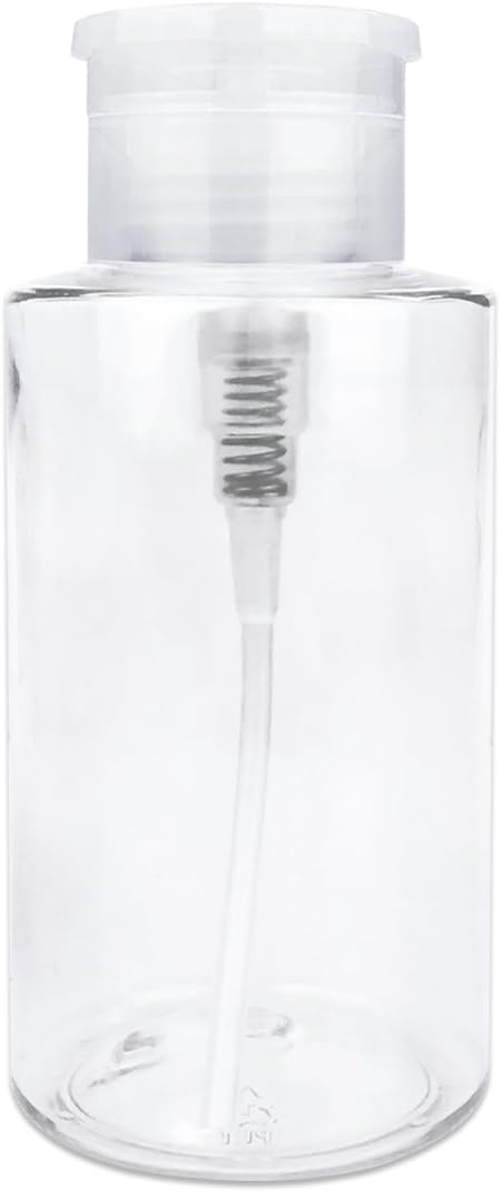 Clear Push Down Pump Dispenser Bottle - 7oz Refillable Flip Top Cap for Nail Polish & Travel Cosmetics