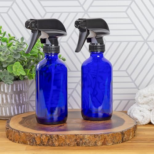 Cornucopia Brands 8oz Cobalt Blue Glass Spray Bottles with Heavy Duty Adjustable Sprayers - Refillable