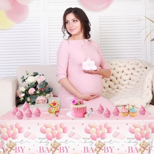 3 Pack Pink Bear Baby Shower Tablecloths – Waterproof & Disposable