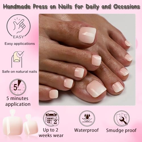 Ombre LoveOurHome 120pc Press On Toenails Kit for Toes - Glue On Short Square False Nails
