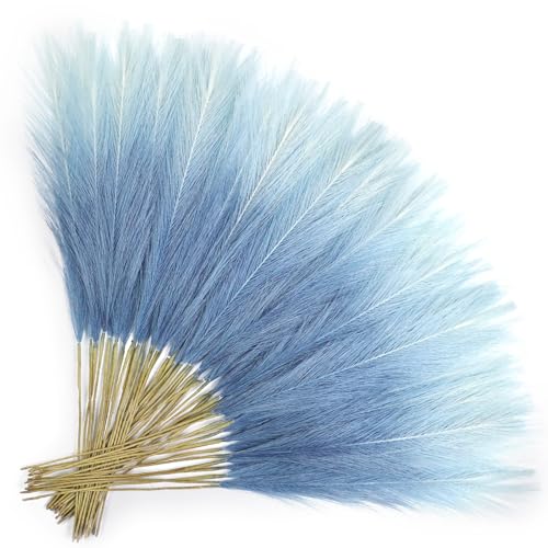 Light Blue Pampas Grass Decor - 50 Pcs 21.6" Faux Flower Stems for Boho Home Decor