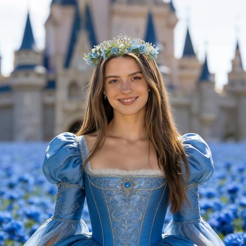 Blue Flower Crown Headband - Artificial Fairy Floral Hair Accessory for Weddings & Parties