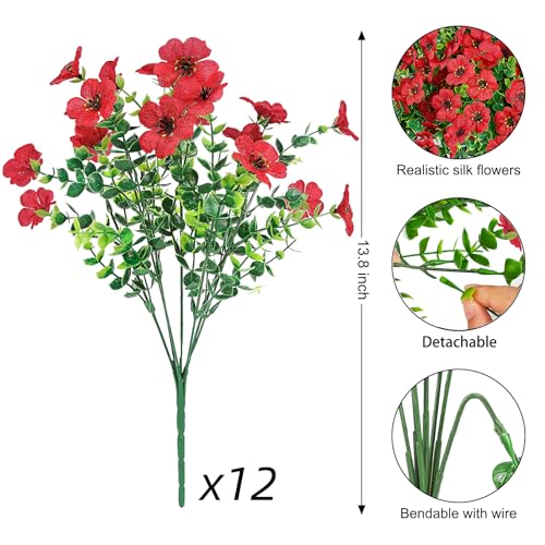 12 Pcs UV Resistant Artificial Flowers for Outdoor Decor