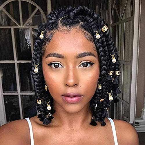 NAISKA Set of 6 Gold Pearl Hair Clips & Dreadlock Accessories with Crystals - Wedding & Party Hair Jewelry for Women