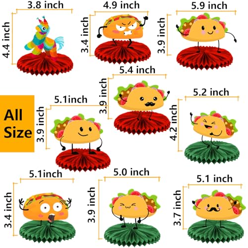 Taco Theme Birthday Honeycomb Centerpieces - 9 Pcs Set