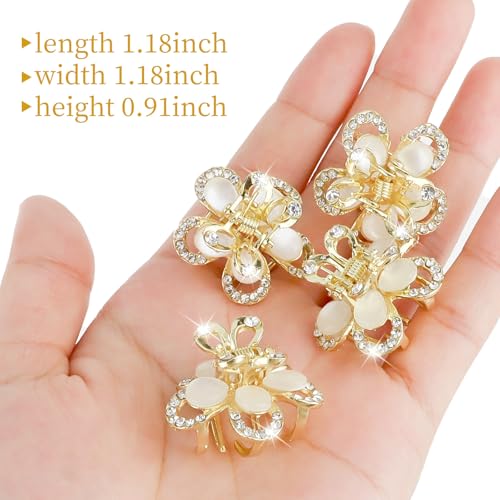 ANBALA Small Opal Rhinestone Flower Hair Clips – Pack of 6, Elegant Claw Clips for Thick & Thin Hair