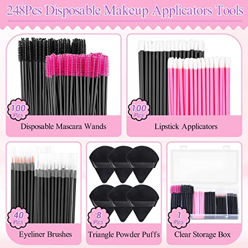 248 Pcs Disposable Makeup Applicator Kit with Triangle Puffs - White