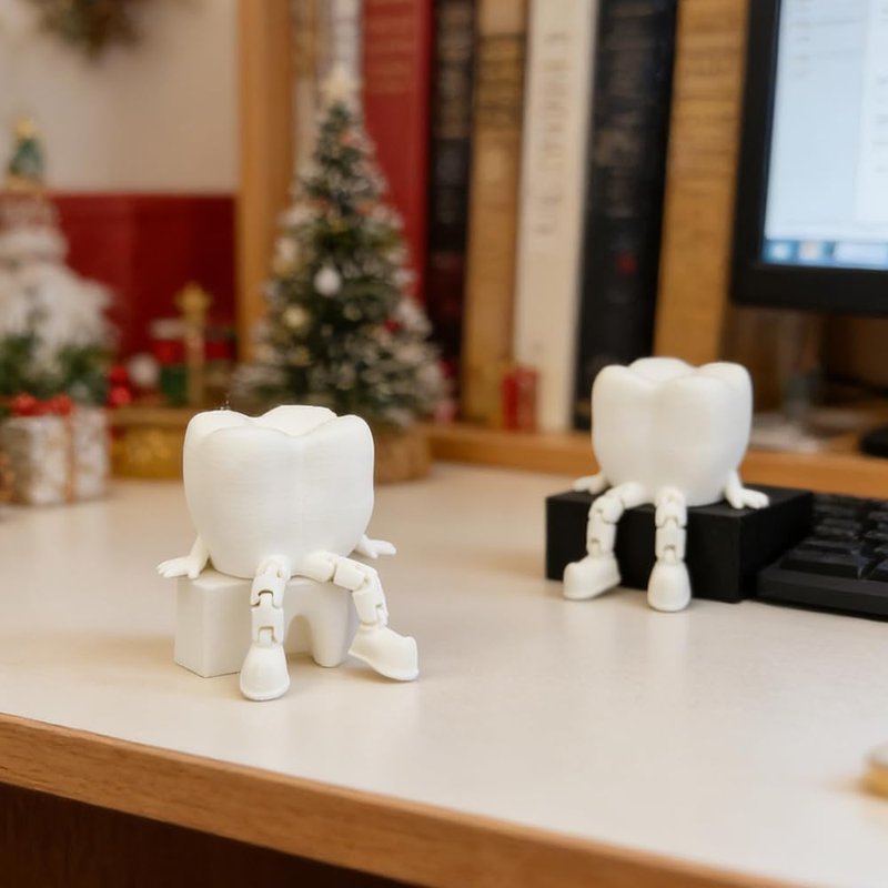 3D Printed White Tooth Figurine | Cute Desk Decor for Doctor's Office