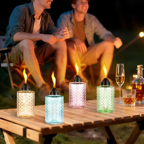 KintKita 4 Pack Citronella Table Torches - 12oz Glass Outdoor Lighting
