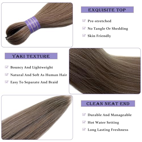 Aoterlanke 26-Inch Pre-Stretched Ash Brown Synthetic Braiding Hair, 3 Pack