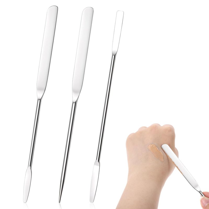 Makeup Spatula Set - 3 Stainless Steel Spatulas for Even Foundation Application | Double-Edged Mixing Tool