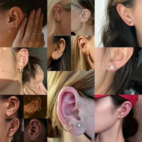 Taojiangyaoyao 24 Pieces Ear Piercing Kit with 8 Ear Studs & Guns, Disposable Gold Home Piercing Set Including Cotton Pads & Variations