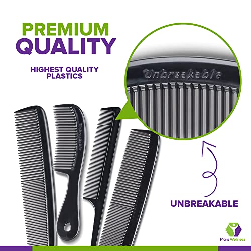 Mars Wellness 4 Piece Professional Comb Set Black (Pack of 2) - Premium Quality Hair Styling Tools
