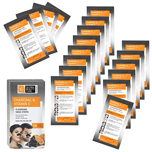Global Beauty Care Charcoal & Vitamin C Nose Strips - Deep Cleansing Pore Patches, 18 Count (Variation: Charcoal-Vit C -2)
