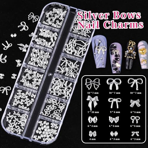 Gold Silver Nail Charms Set with Chains & Beads - 6 Boxes DIY Manicure Decor