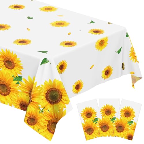 Kochorie Sunflower Tablecloths - Disposable Plastic Covers, 3 Pack, 54x108 Inches