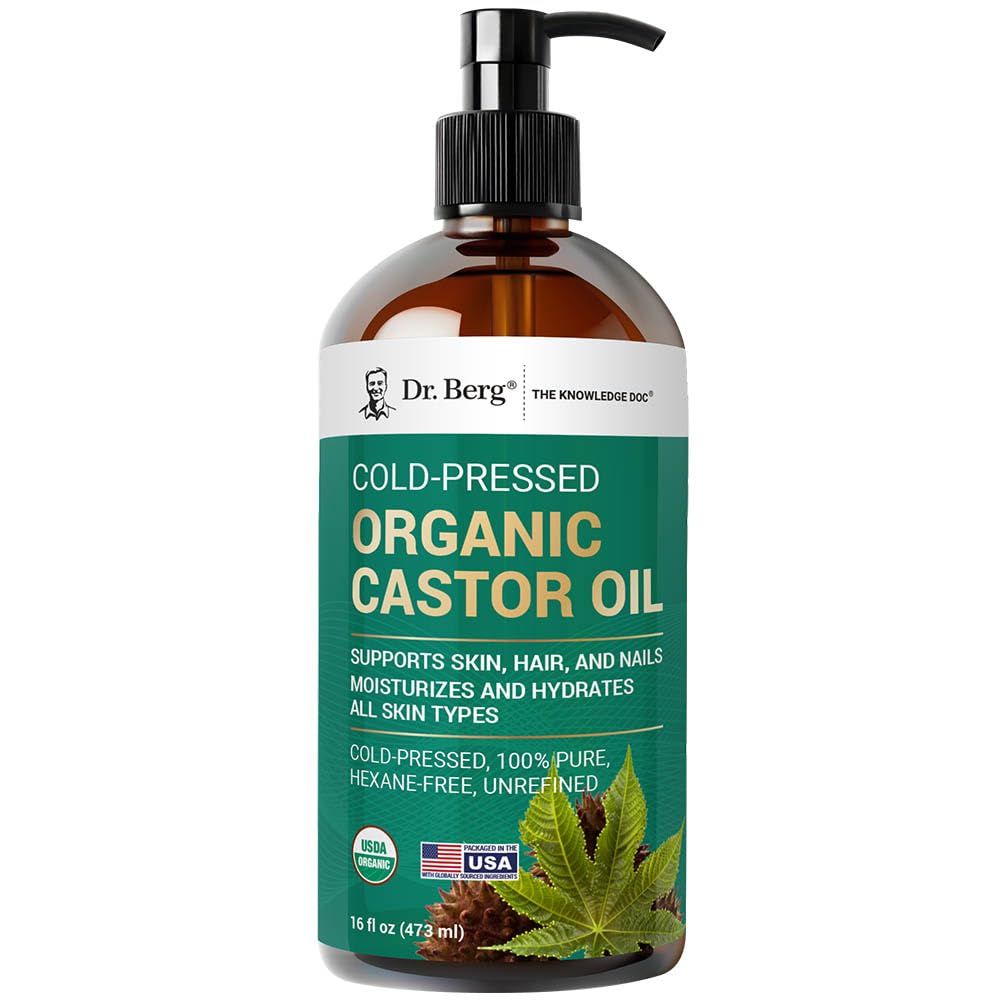 Organic Castor Oil - 16 fl oz Cold-Pressed Pure & Unrefined | USDA Organic, Lab Tested, Glass Bottle