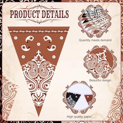 Western Cowboy Party Decorations - 5 Pack Paisley Pennant Banners