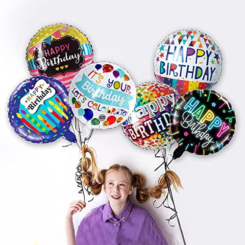 18 Inch Happy Birthday Foil Balloons - 30 Pack, Round Shape
