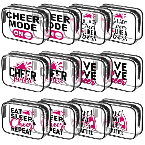 Cheerleading Theme Makeup Bags - 12 Pcs Clear PVC Zipper Pouch