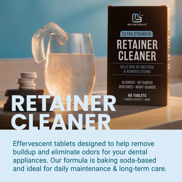 M3 Naturals Retainer Cleaner Tablets - 60 Count Mint Flavor for Dental Appliances