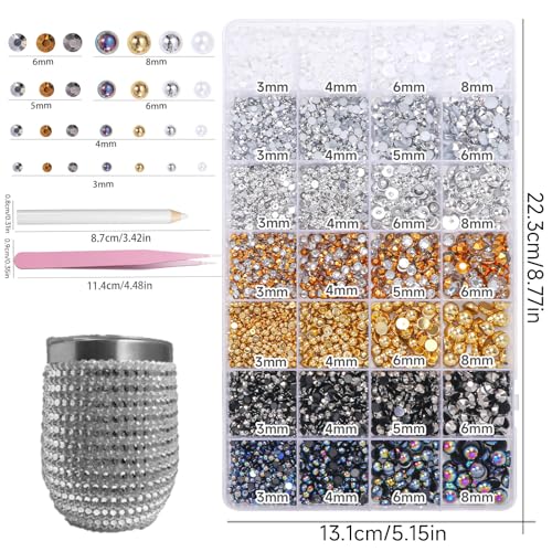 Cynailli S2 Pearls & Resin Rhinestones Crafting Kit 28 Grids for Nails & Face Makeup