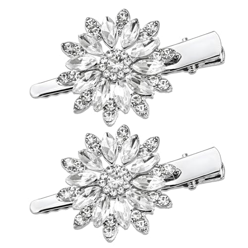 2 Pack Rhinestone Flower Hair Clips for Women Girls Jewelry Accessories