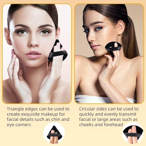 ZHIYE 4-Pack Triangle Reusable Makeup Sponge Puffs for Face, Wet & Dry Use, Black