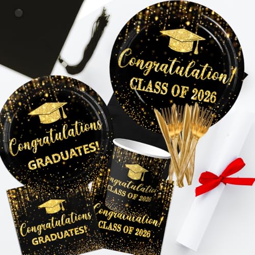Class of 2026 Graduation Party Plates & Napkins Set for 25