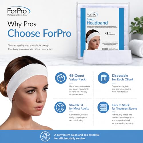 ForPro Stretch Headbands - Disposable Moisture Absorbent, 48 Count