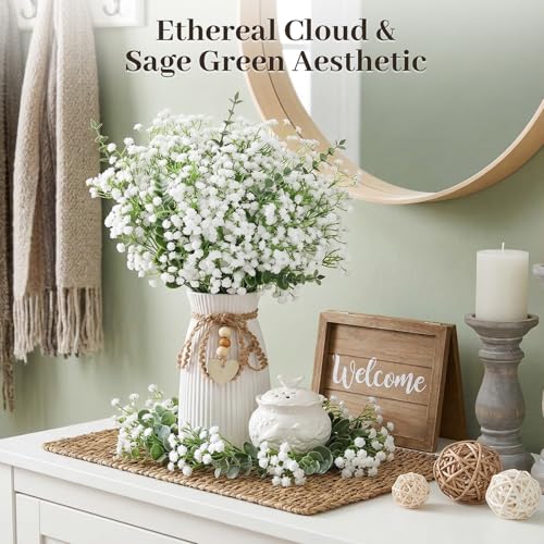 DomeStar 20PCS Artificial Baby's Breath & Eucalyptus Stems - Floral Arrangement for Home Decor & Wedding Centerpieces